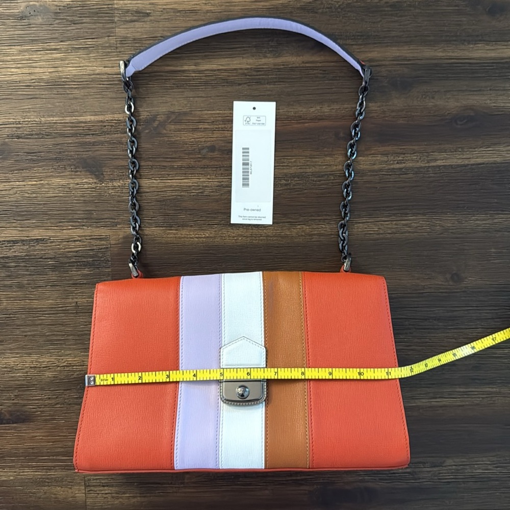 Longchamp Le Pliage Heritage Orange Colorblock Leather Shoulder Bag - Picture 14 of 16
